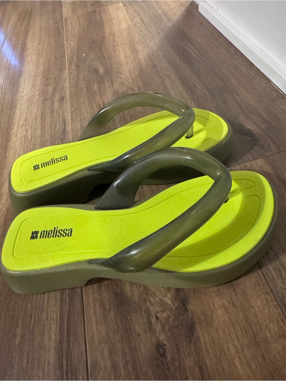 Melissa Women’s Platform Sandals in Neon Lime and Olive Translucent